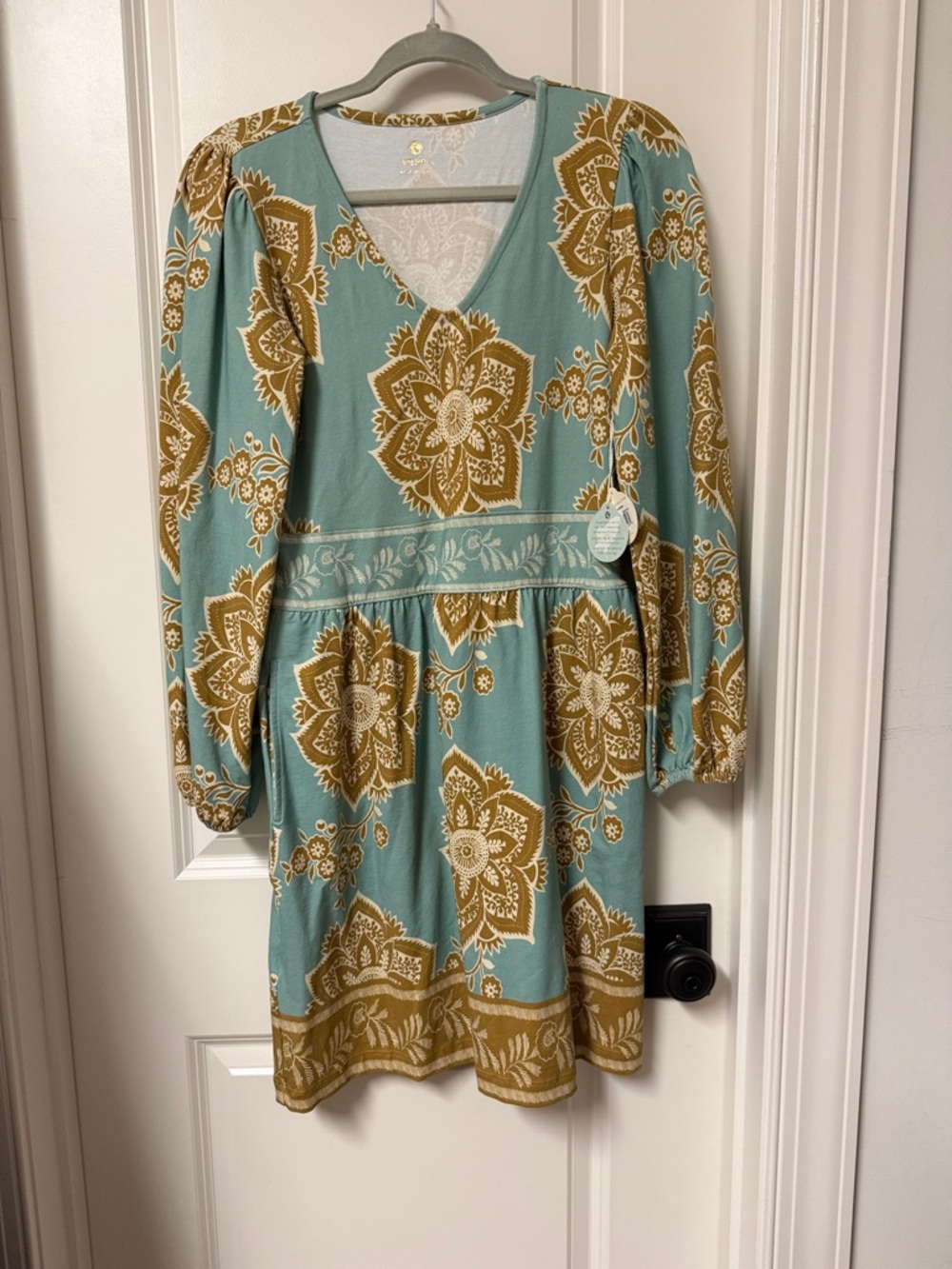 Spartina 449 Teal and Mustard Floral V-Neck Dress